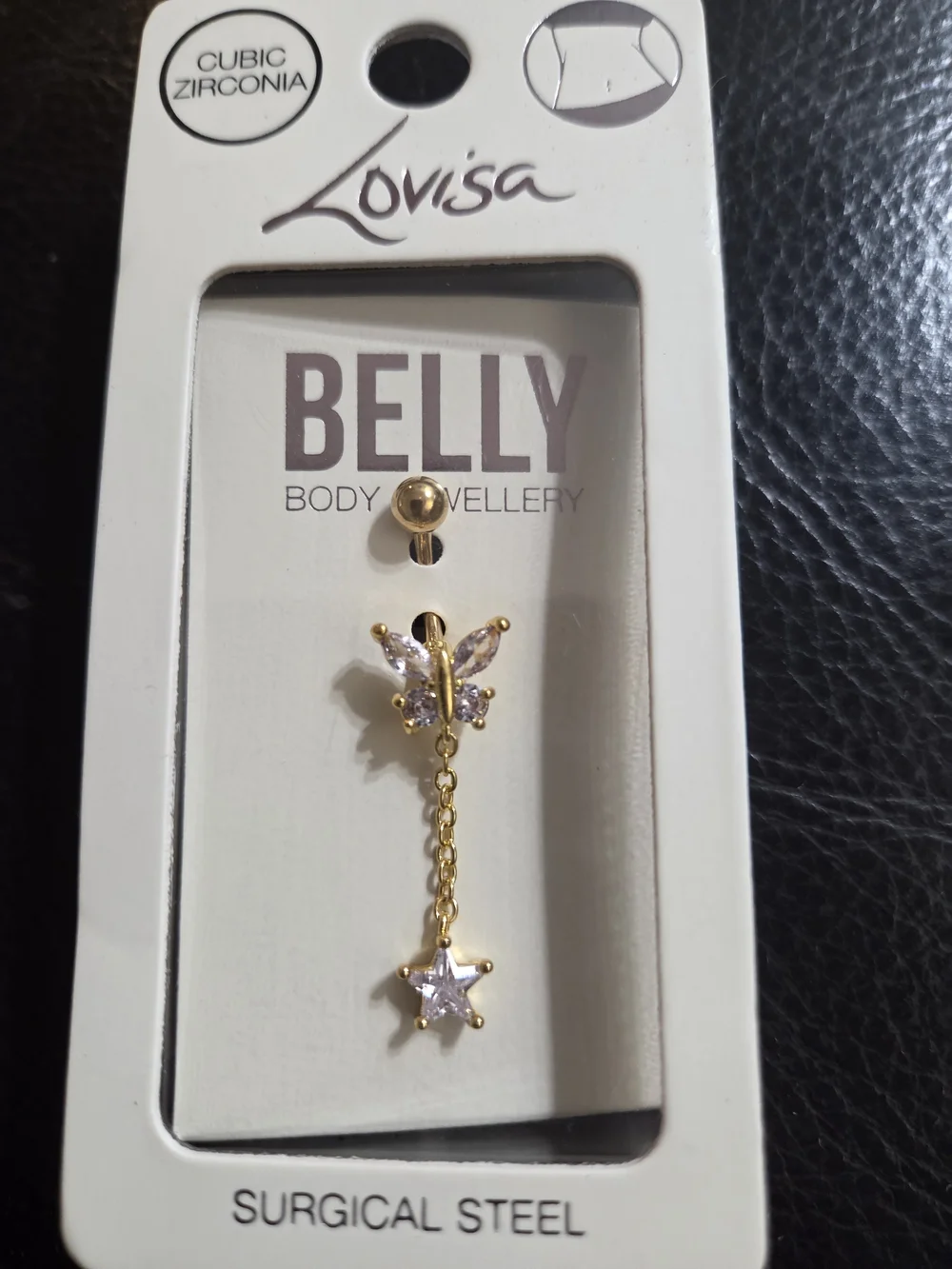 Lovisa Gold Butterfly & Star Belly Ring with Clear Stones